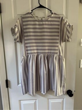 SHEIN Lavender and White Striped Mini Peplum Dress
